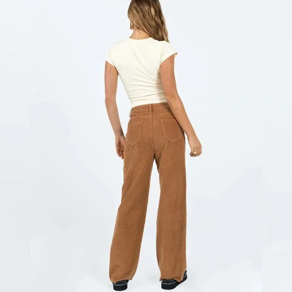 Brown Corduroy Flare Wide Leg Jeans mid rise
